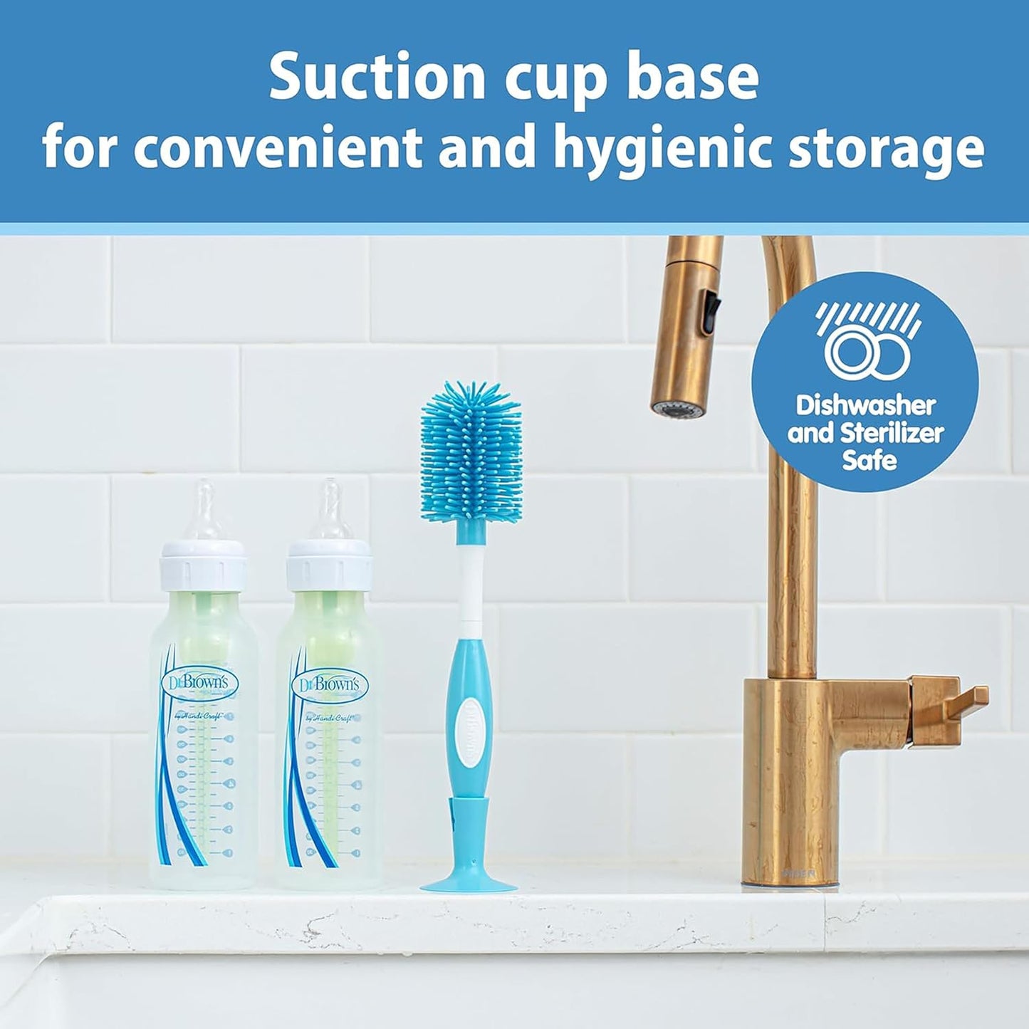 Dr. Brown's Soft Touch No Scratch Baby Bottle Cleaning Brush Nipple Cleaner with Stand and Storage Clip, BPA Free, Pink 4-Pack