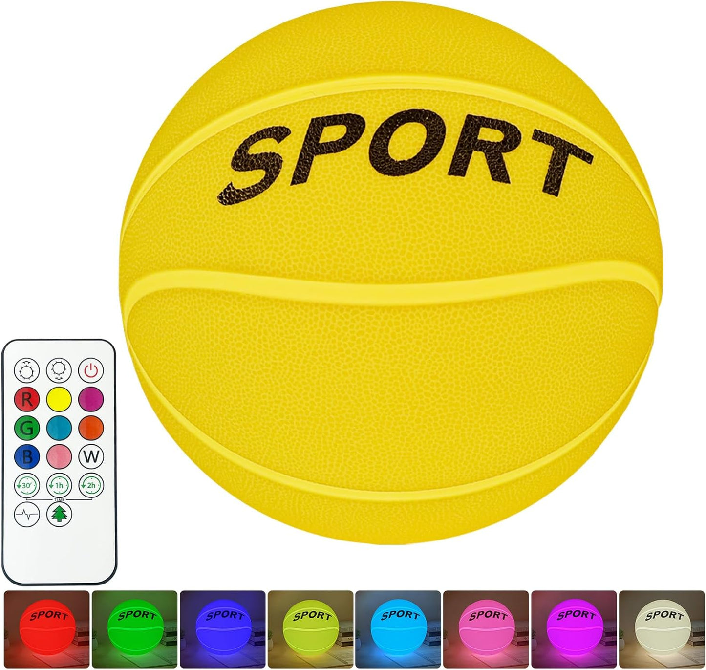 Glow in The Dark Basketball Silicone Night Light for Kids, Rechargeable 5.9 Inch Ball Night Lamp 9 Colors Dimmable with Remote and Timer, Light Up Basketball Gifts for Boys 8-12 Girls Men