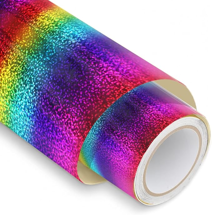 Glitter Rainbow Gradient Permanent Adhesive Vinyl 12'' x 5FT Iridescent Sparkle