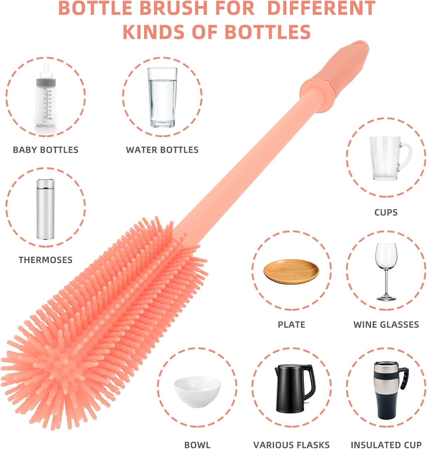 Silicone Bottle Cleaning Brush | 2 Pack| Water Bottle Brush Cleaner Brush for Hydro Flask,Glassware,Vacuum Sports Bottle&Vases,Water Bottle Cleaner Brush for Narrow Neck Containers