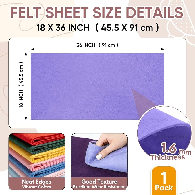 Soft Felt Fabric Sheet 18" x 36", 1.6mm Acrylic Craft Felt, Lavender | Soft