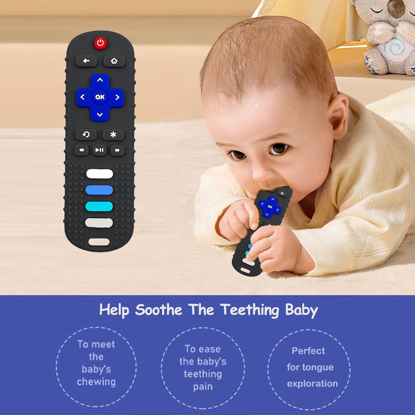 Baby Teething Toys, Food Grade Silicone Teether for Babies 3 6 12 18 Months, TV Remote Shape Toddlers Chew Toys, Freezer BPA Free (Pink+Blue)