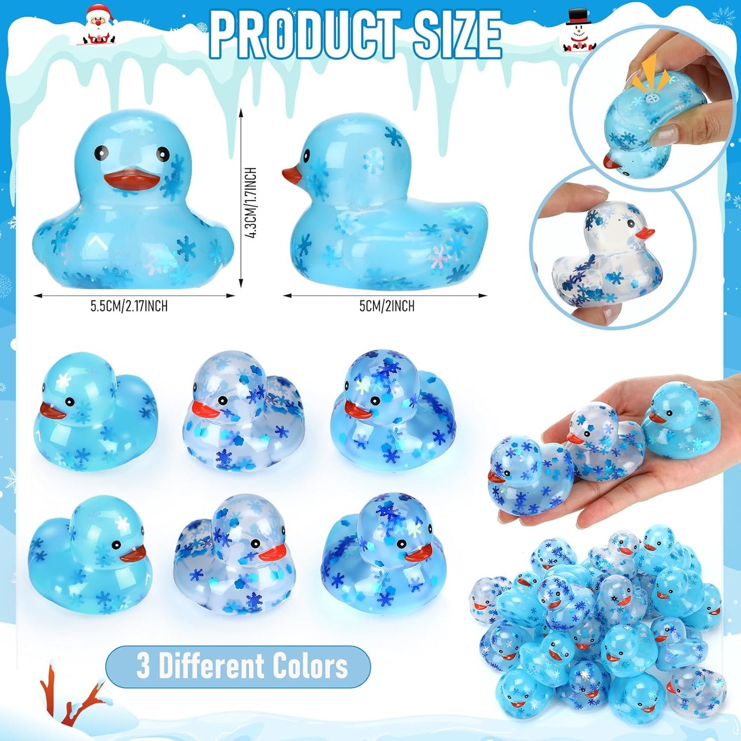 24 Pcs Winter Rubber Ducks Bulk Squeaky Floating Bath Snowflakes Duck Toys for Birthday Christmas Party Gifts Supplies Class Prizes Decorations Party Favors