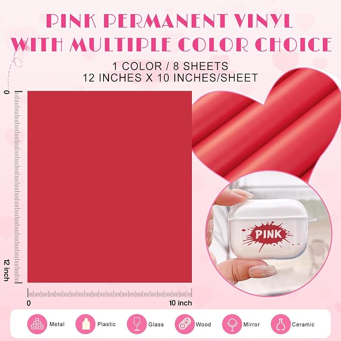 Tintnut Red Permanent Vinyl 8 Sheets 12''x10'' Solid Color Adhesive Vinyl |