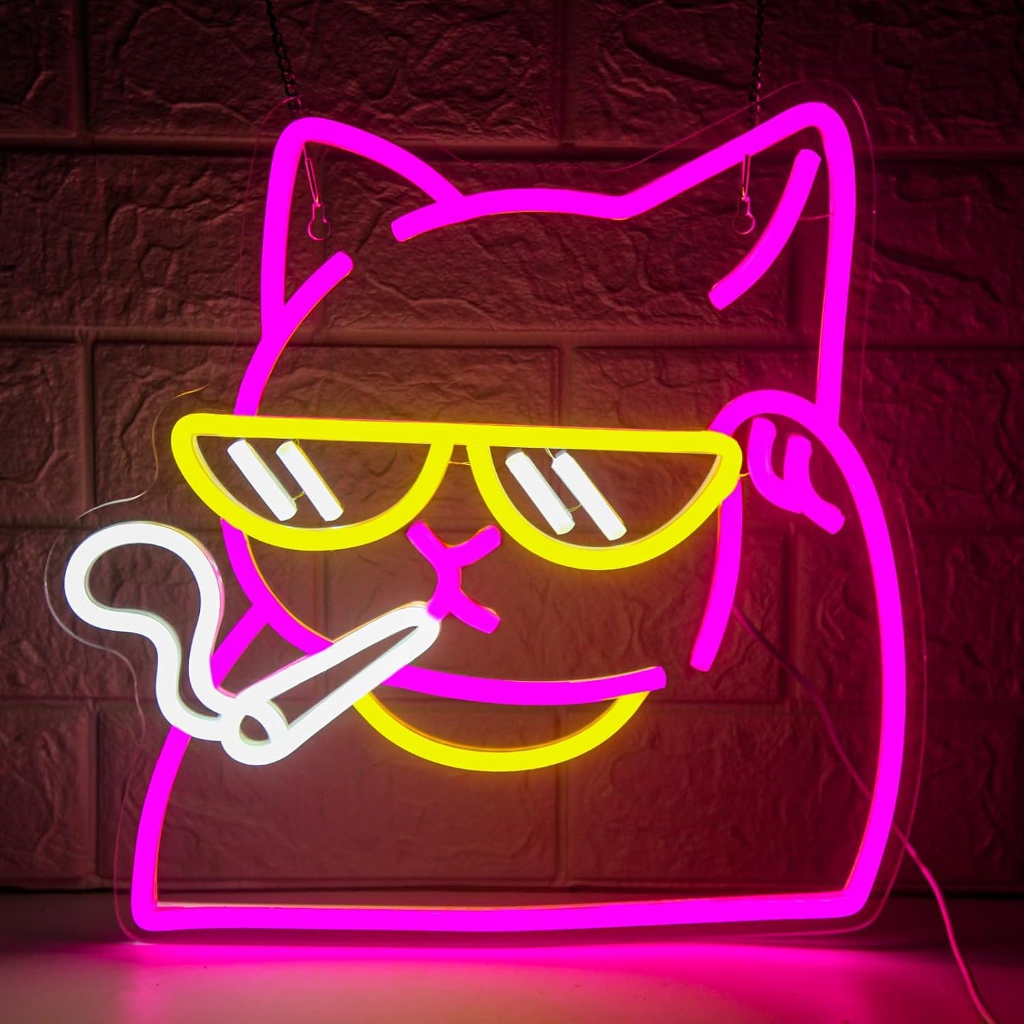Cat Neon Sign for Wall Decor, Dimmable Smoking Cat Wall Light, Neon Cat Night Light for Man Cave, Bedroom, Gamer Room, Party, Bar Decor, Animal Lover Gifts, USB Powered LED Strip Lights