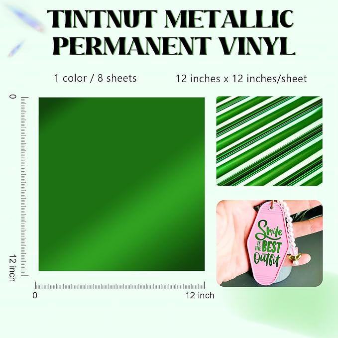 Tintnut Holographic Permanent Vinyl 8 Pcs 12x12 in Green Adhesive Vinyl | Solid