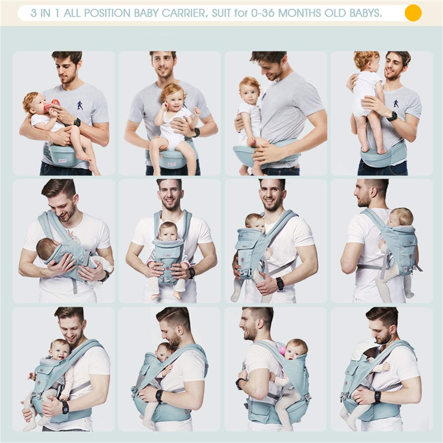 Ergonomic Baby Carrier with Hip Seat, 360° Positions, Soft and Breathable, All Seasons, for Newborns and Toddlers, Hiking Shopping Travelling