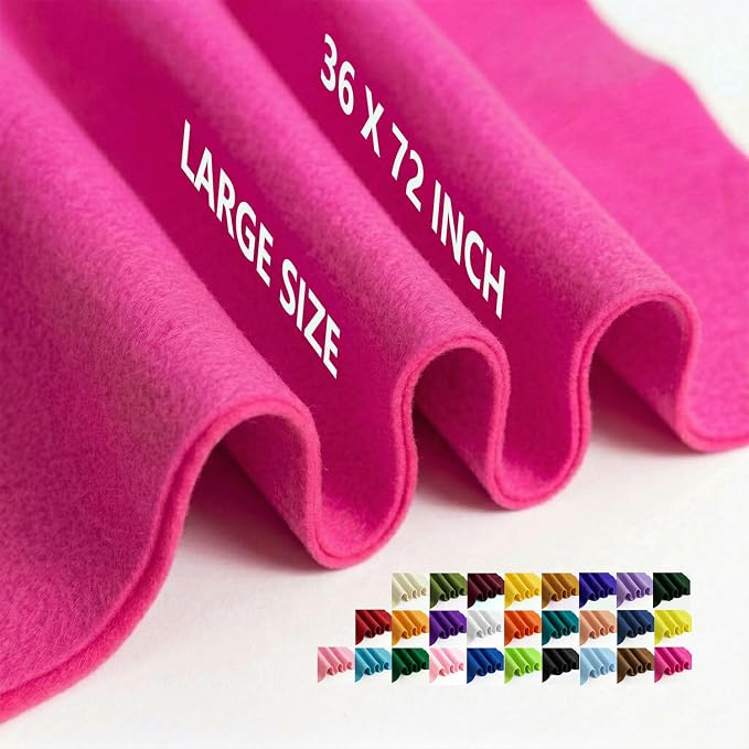 Hot Pink Felt Fabric 36" x 72" 1.6mm Thick Large Craft Sheet | Soft, Flexible