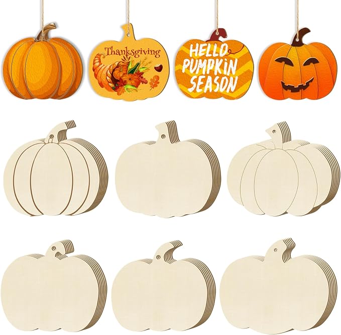 36Pcs Wooden Pumpkins Ornaments to Paint Halloween Thanksgiving Decoration