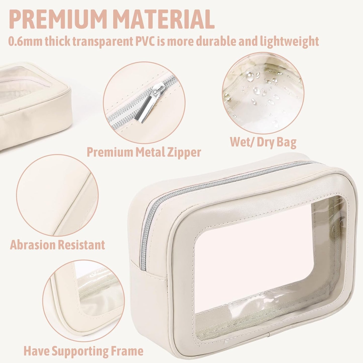 3PCS Clear Toiletry Bag,TSA Approved Travel Makeup Pouch with Zipper for Cosmetics and Toiletries，Diaper Bag Organizer Pouch Set,Women's Purse Organizer and Clear Car Bag