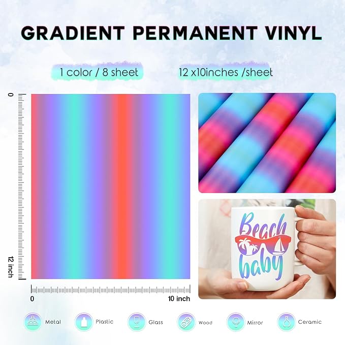 Tintnut Gradient Permanent Vinyl 8 Pcs12x10in Purple Blue Adhesive Vinyl |
