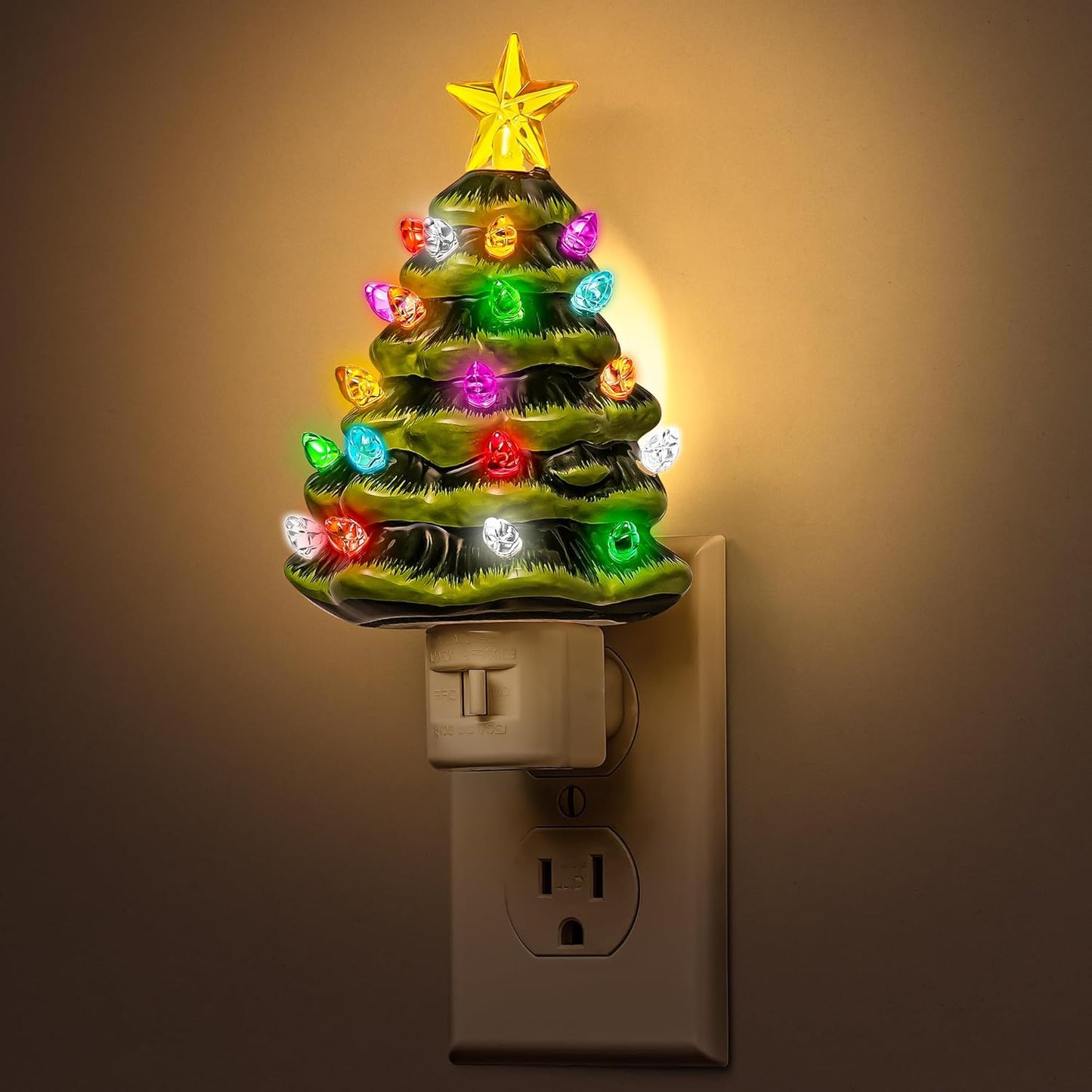DORESshop Ceramic Christmas Tree Night Light, 3000K Night Lights Plug into Wall, Cute & Funny Christmas Decor Night Light for Kids, Plug in Nightlight with 360° Rotatable, Holiday Party Decor, 1 Pack