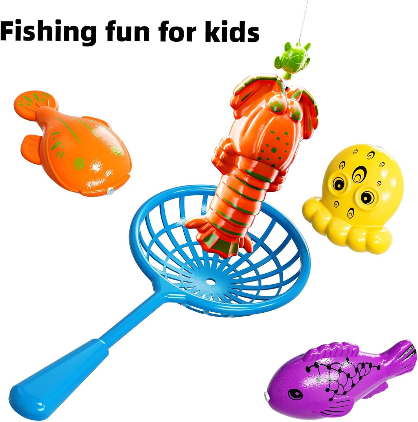 TEMI Magnet Fishing Game for Kids 4-8, Fish Toys for Kids 3-5, Bathtub Floating Fishing Pole, Water Table Pool with Rod Net, Summer Water Play Indoor and Outdoor, Gifts for Holiday for Boy and Girls