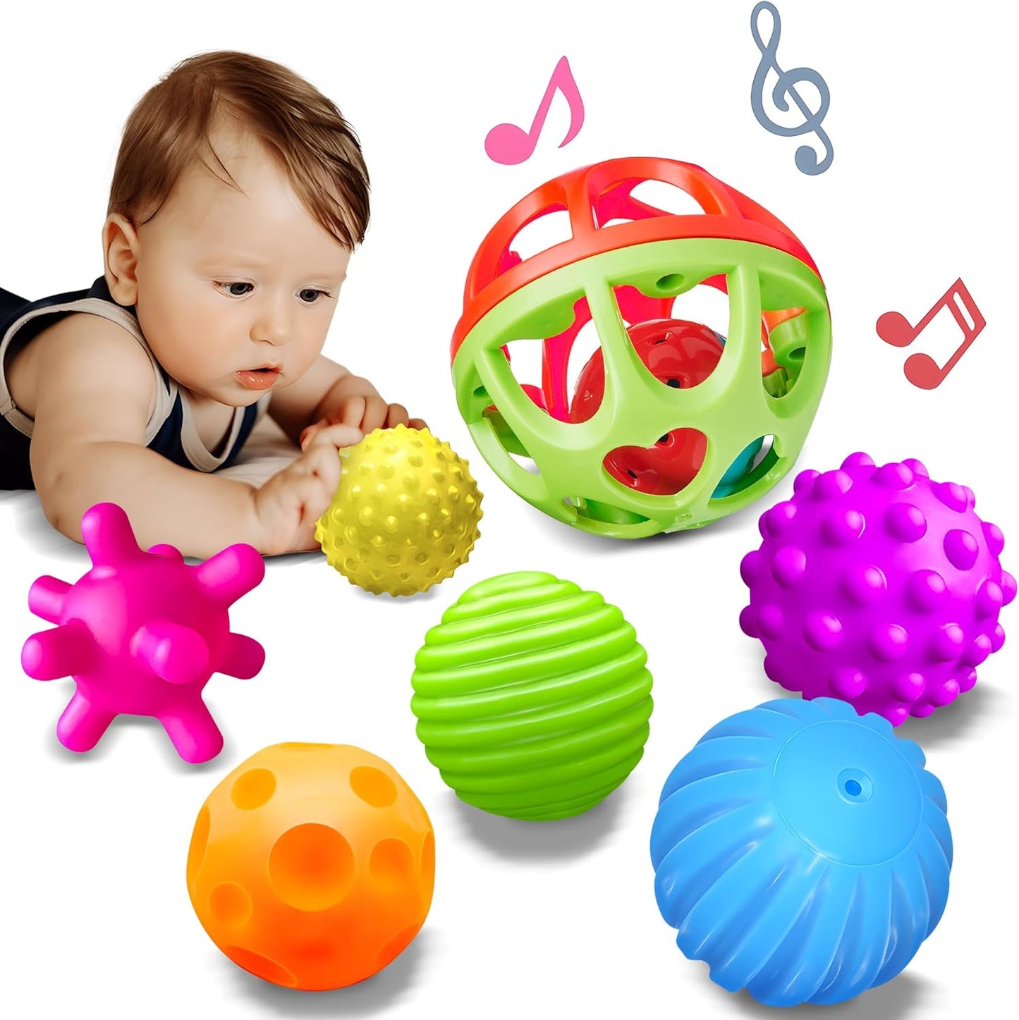 Montessori Toys - Sensory Balls for Toddlers, Multiple Textures Colorful Sensory Toys for Babies 1-3, Hand Catching Baby Balls, Baby Rattle 3-6 Months