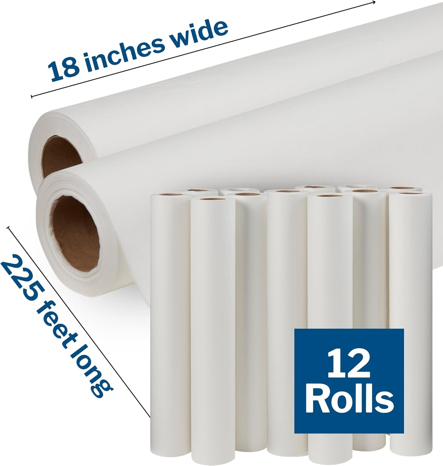 McKesson Medical Exam Table Paper [12 Rolls] – Bed Table Sheet Cover for Diaper Changing, Waxing, Nursing, Chiropractor, Patternmaking, Tracing - Standard Smooth Paper Roll - White, 18 in x 225 ft