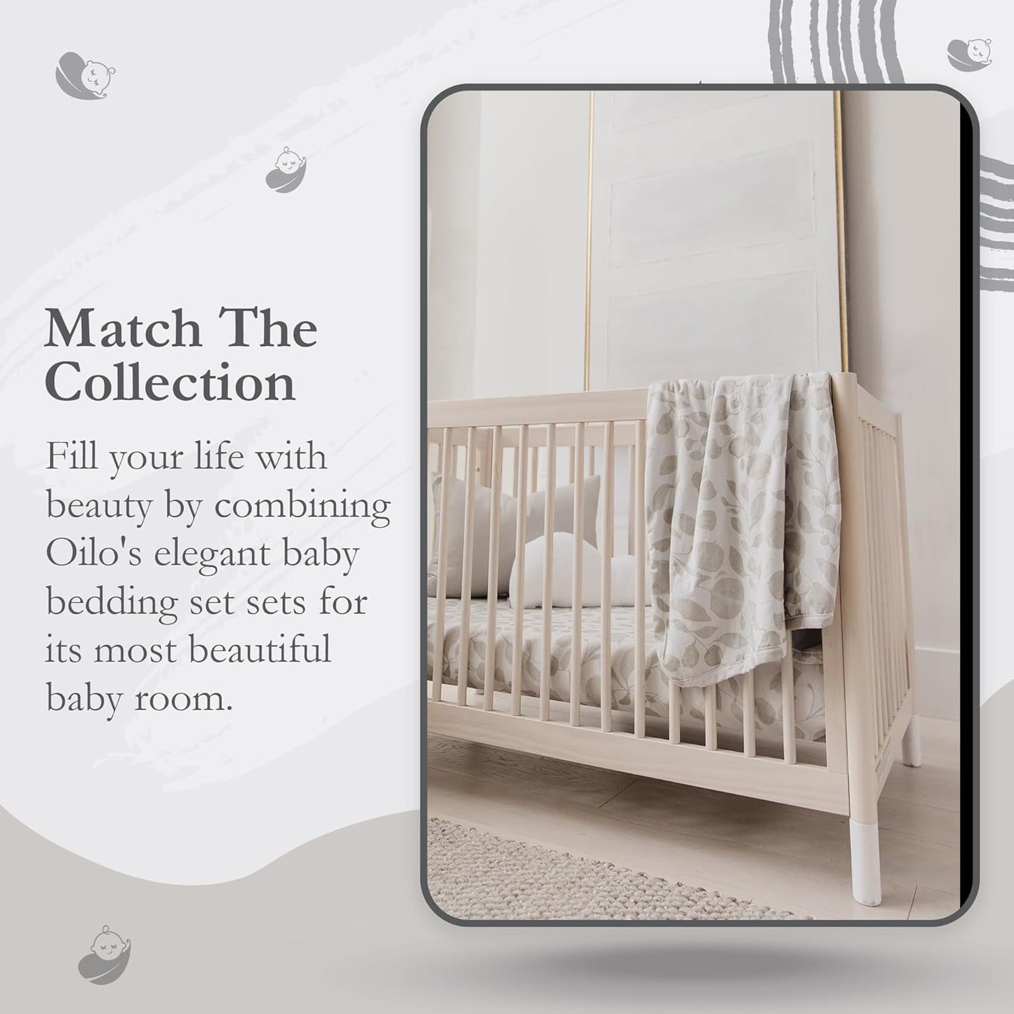 Oilo Changing Pad Cover, Breathable 100% Turkish Cotton Fitted Jersey, 300 Thread Count, Machine Washable, Fits Standard Changing Pads (32" x 16"), Girl, Boy, & Neutral Nursery Design, Beige Leaf