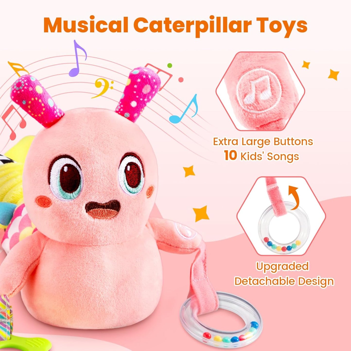 Baby Toys 0-6 Months, Washable Baby Musical Caterpillar Toys with 10 Kid's Songs,Rattles,BabyTeething Toys,Suitable for 0-6, 6-12 Months Infant Tummy Time Toy,Newborn Baby Boy&Gril Scensory Gifts