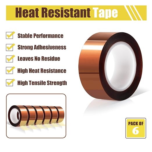 MEBMIK 6 Rolls 20mm x16m Heat Tape High Temperature Heat Resistant Tape Heat