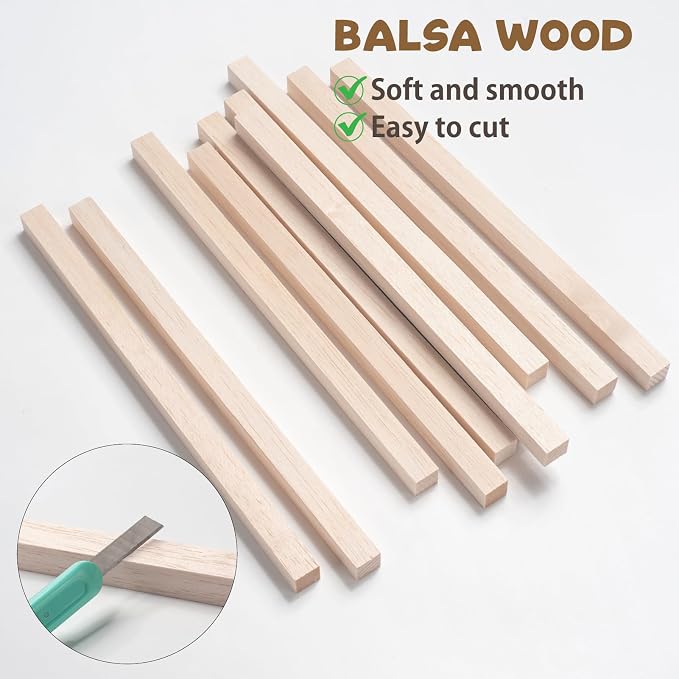 Balsa Wood Sticks Balsa Wood Strips 5/8" x 12", Unfinished Wood Dowel Rods
