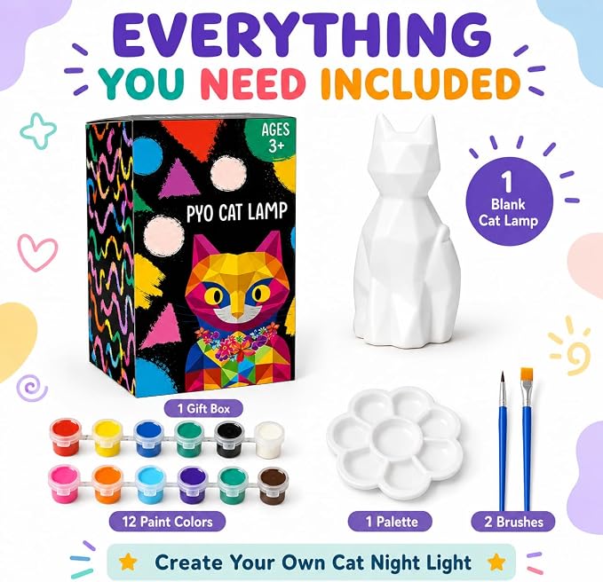 Goodyking Paint Your Own Cat Lamp Kit, DIY Cat Crafts Night Light, Painting Kit