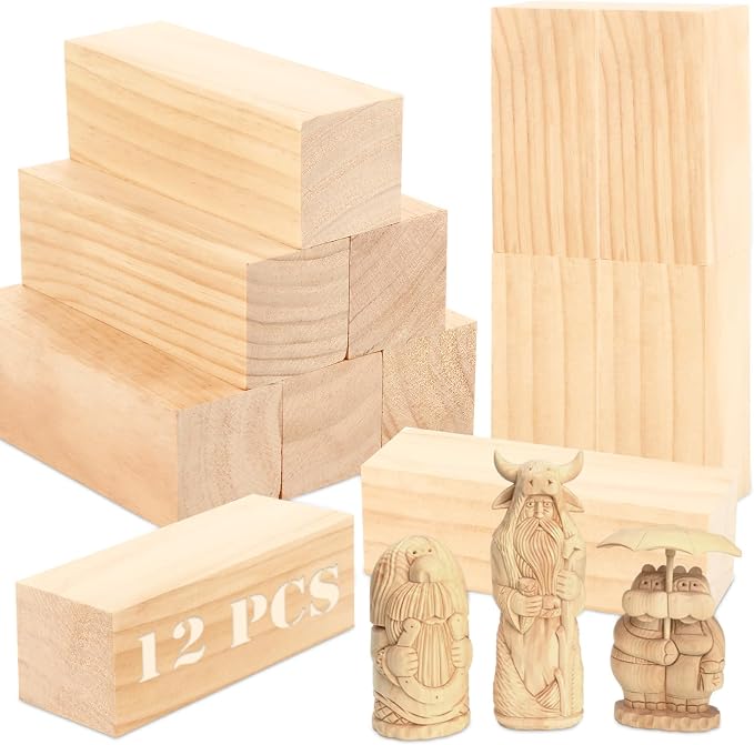 SHUESS 12 Pcs Wood Blocks, 5.9 X 2 X 2 Inch Unfinished Wood Crafts, Wood