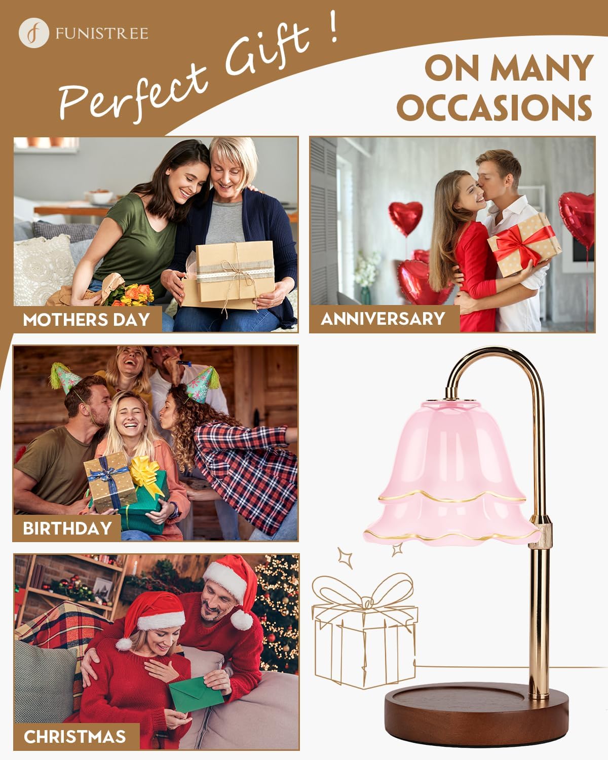 Pink Candle Warmer Lamp with Timer & Dimmer, Adjustable Height Birthday Gifts for Women Mom, Flower Candle Lamp Warmer, Wax Warmer with 2 Bulbs, House Warming New House Decorations