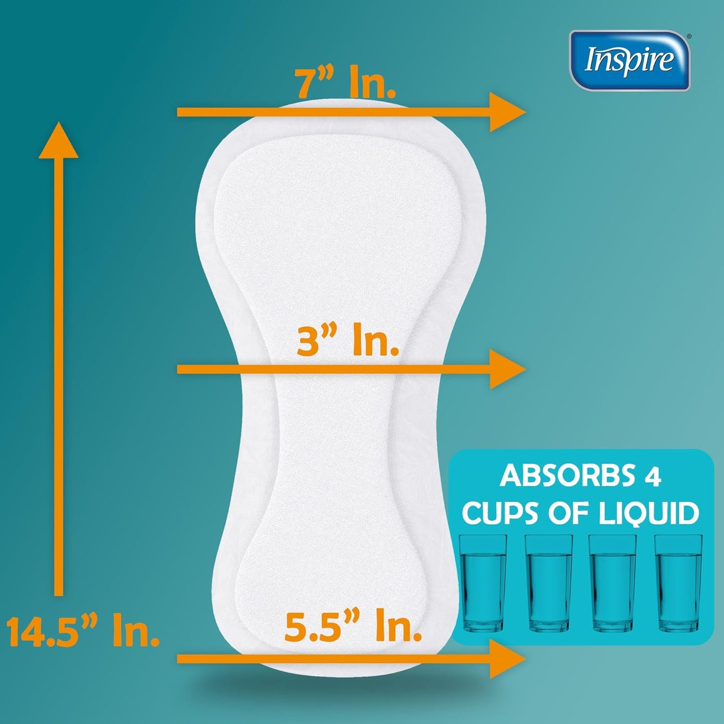 Inspire Ultra Absorbency Incontinence Booster Pads | Absorbs Over 4 Cups! | for Women or Men, Adhesive Strip Use in Incontinence Underwear and Diapers Leak-Free (66 Count)