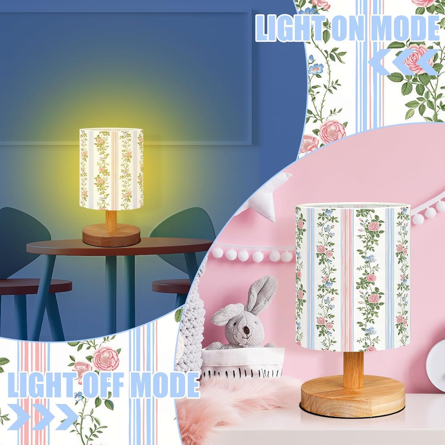VIHOSE Preppy Kids Table Lamp for Bedroom Kids Bedside Lamp with Linen Wooden Nightstand Cartoon Nursery Lampshade for Girls Boys Living Room