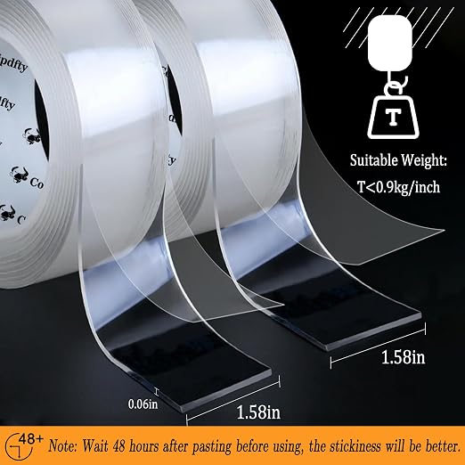 Double Sided Tape Heavy Duty for Wall Decor No Damage to Paint, Nano Two Sided