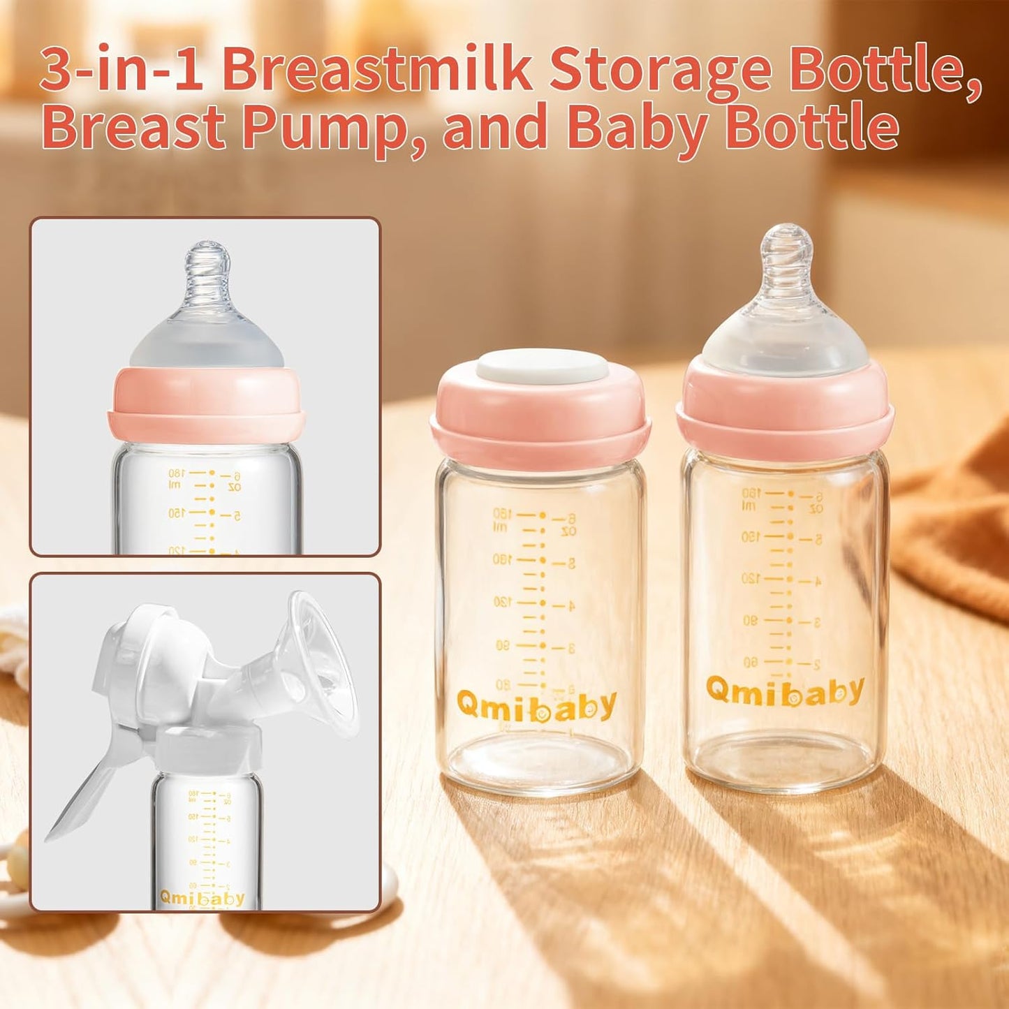 Breast Milk Storage Bottles 180ml 6oz BPA-Free Leak-Proof Nautral Baby Bottle for Breastmilk Storage Wide Neck Bottles with Screw Ring Sealing Disk Breastfeeding (Pink, 180ml-2Packs)