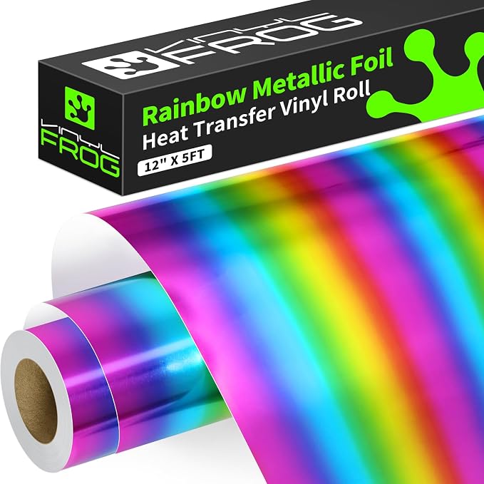 VINYL FROG Rainbow Metallic Foil Heat Transfer Vinyl 12" x5ft HTV Vinyl Roll