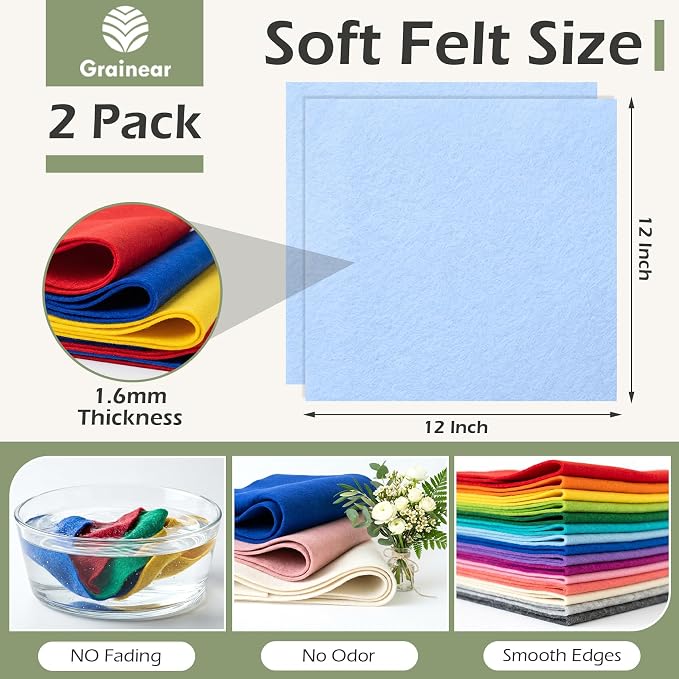 Baby Blue Soft Felt Sheets for Crafts, 1.6mm Thick, Handmade Crafts, DIY