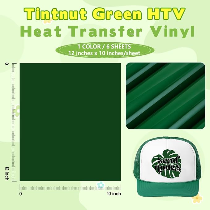 Tintnut Forest Green Heat Transfer Vinyl, easy cut & weed, stretch washable