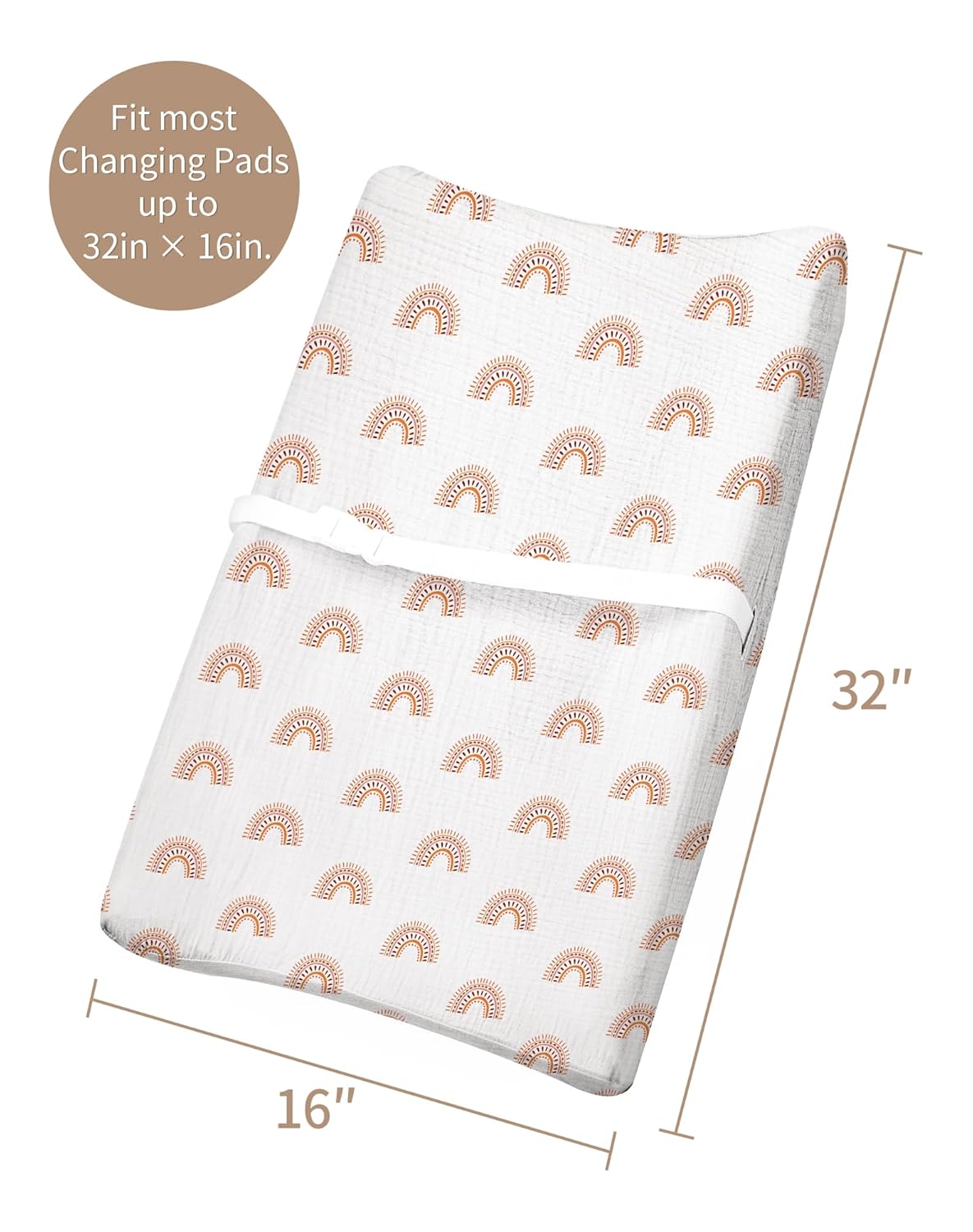 Changing Pad Cover for Baby Boy Girl 2 Pack, Muslin Changing Table Pad Covers with Boho Style, Neutral Nursery Bedding Essentials Soft and Breathable(Beige & Rainbow)