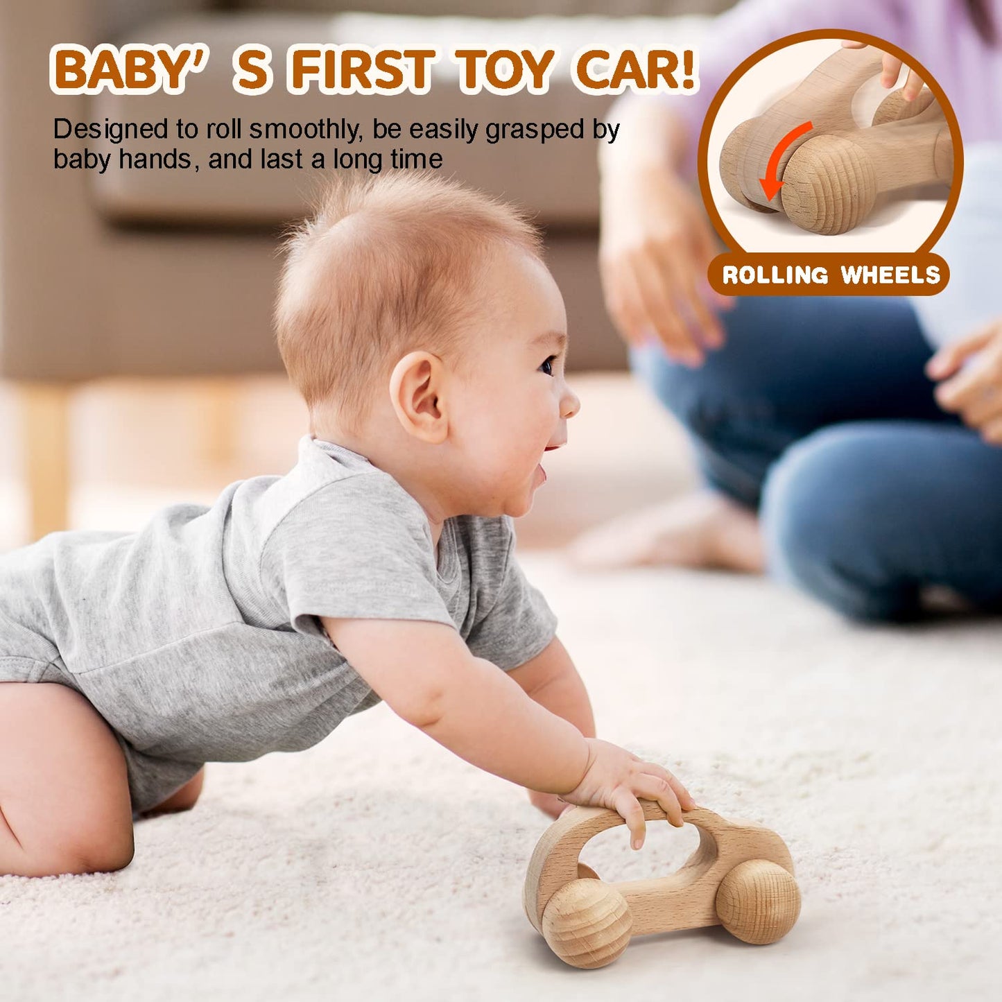TOY Life Wooden Toys Cars, Montessori Baby Toys 6-12 Months, Wooden Baby Toys Rattle Cars for Toddlers 1-3, Baby Boy Girl Nursery Decor, Montessori Toys for 1 Year Old Boy Christmas Birthday Gift