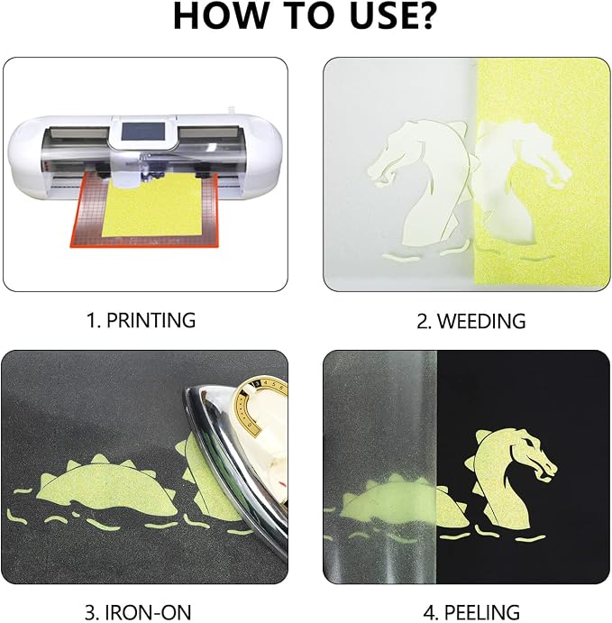 guangyintong Heat Transfer Vinyl Glow Glitter Light Yellow HTV Rolls, Glitter