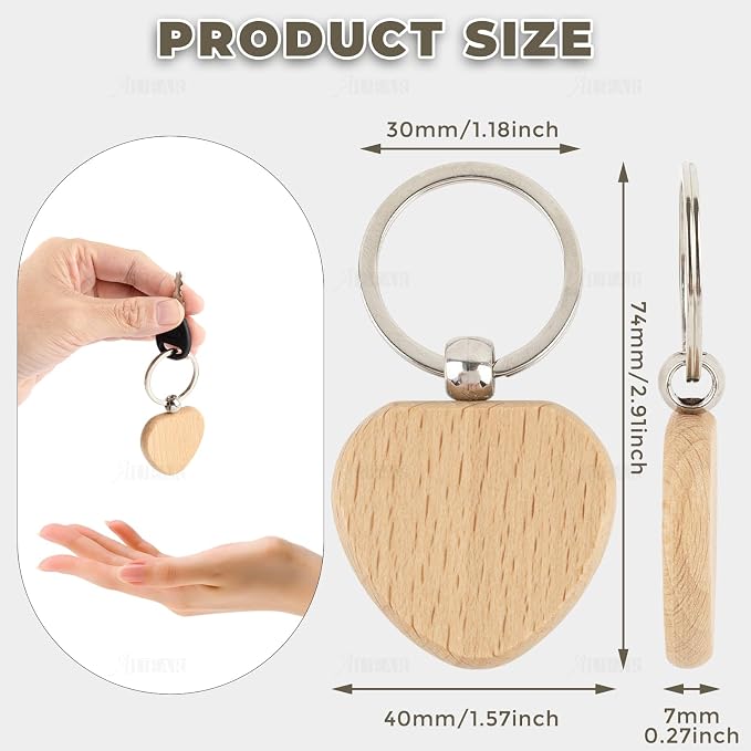 AUEAR, Blank Wooden Key Chain Wood Keychain Key Ring Key Tags Personalized EDC