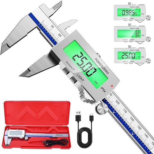 Preciva Backlight Digital Caliper, 6 Inch Rechargeable Electronic Micrometer