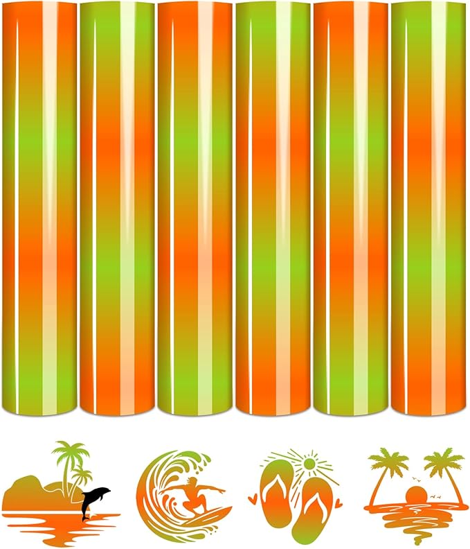 Tintnut Orange Green Gradient Heat Transfer Vinyl, Ombre pattern PU HTV Sheets