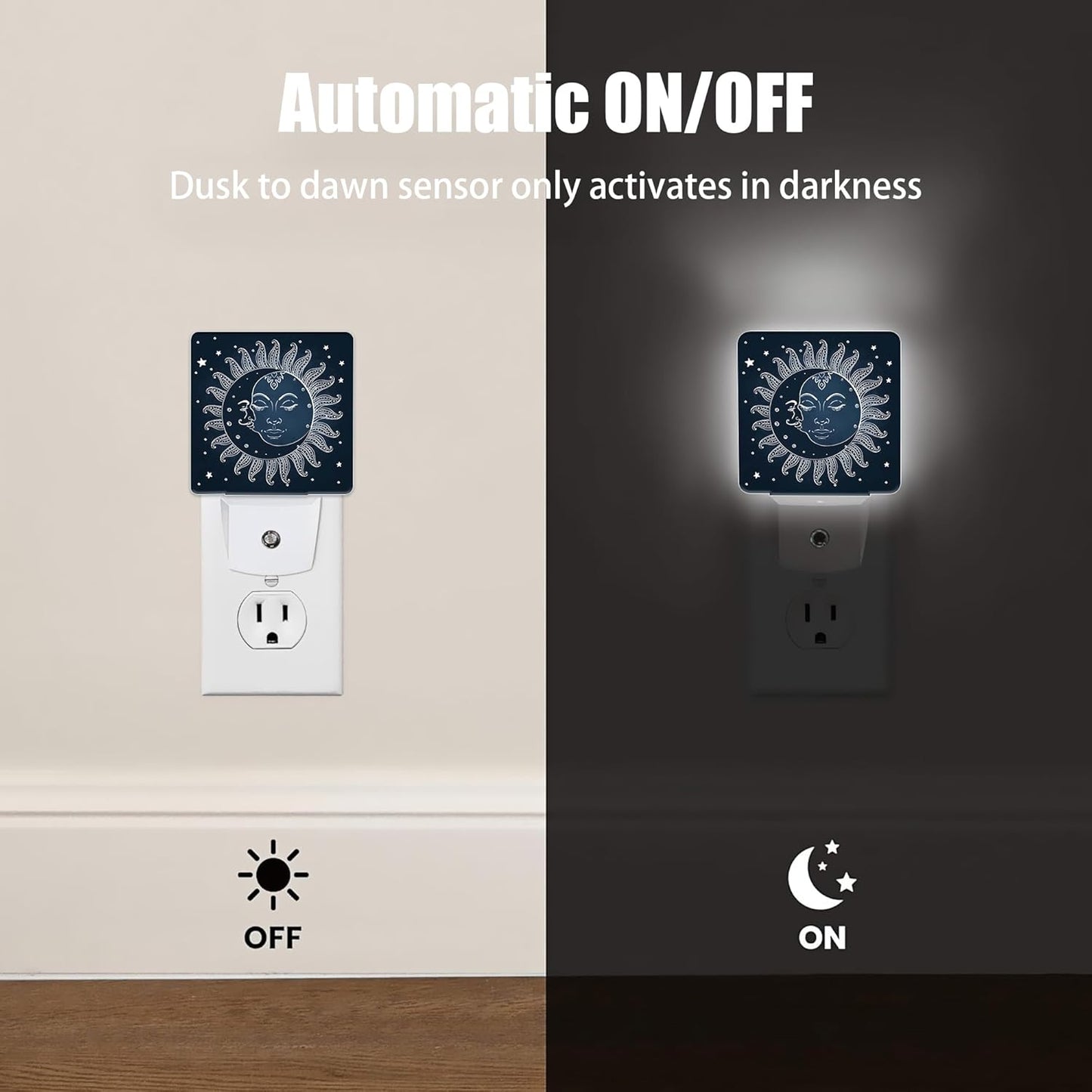 Vintage Sun Moon Night Light, Dusk to Dawn Smart Sensor Nightlight for Bedroom Bathroom Kitchen Hallway Stairs Hallway, Plug-in, Energy Efficient Decor Desk Lamp Gifts