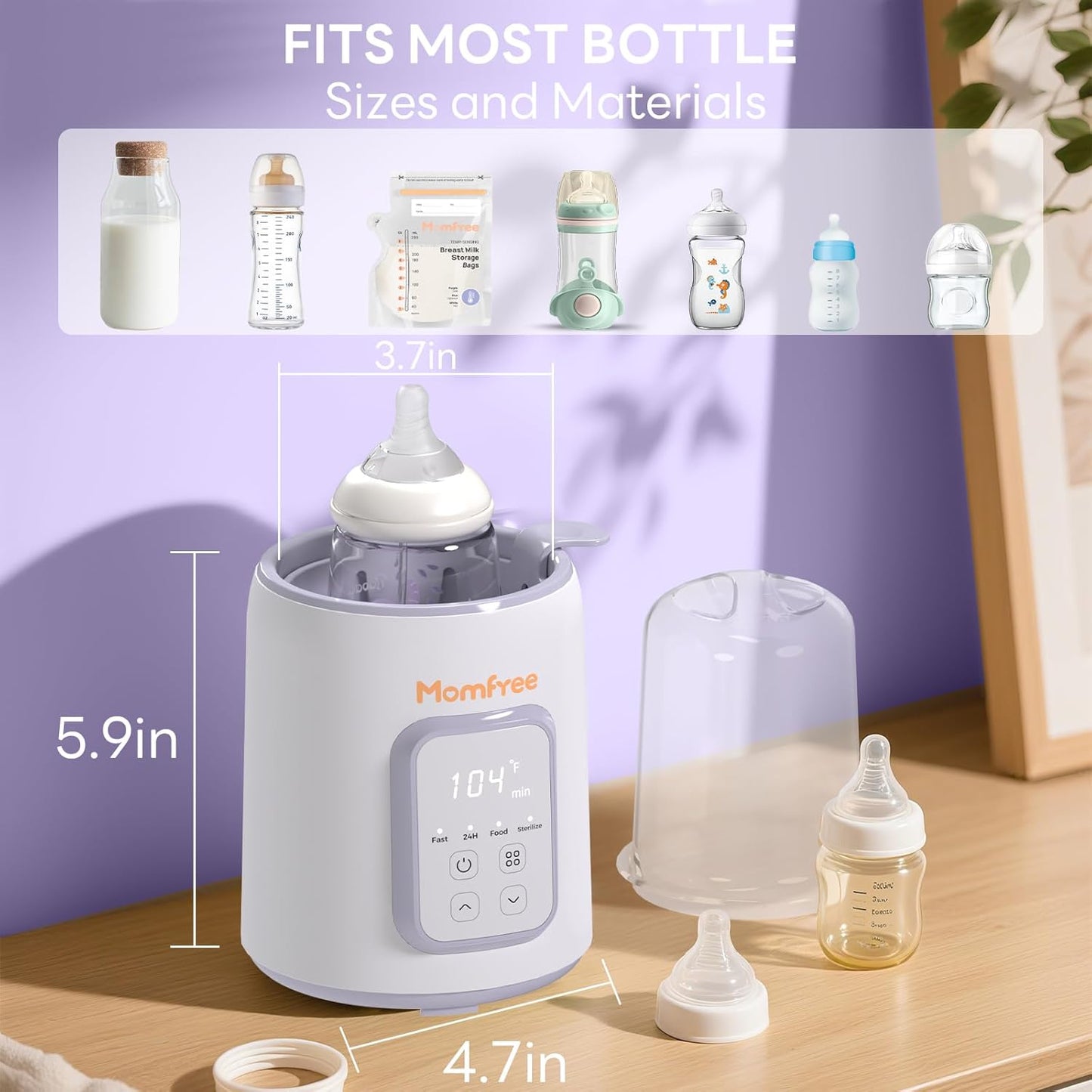 Bottle Warmer, 8-in-1 Fast Baby Bottle Warmer for Breastmilk and Formula,Milk Warmer with Accurate Temperature Control and Automatic Shut-Off,Multifunctional Bottle Warmers for All Bottles (Purple)