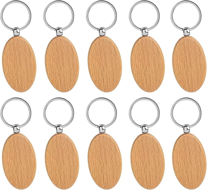 AUEAR, Blank Wooden Key Chain Wood Keychain Key Ring Key Tags Personalized EDC