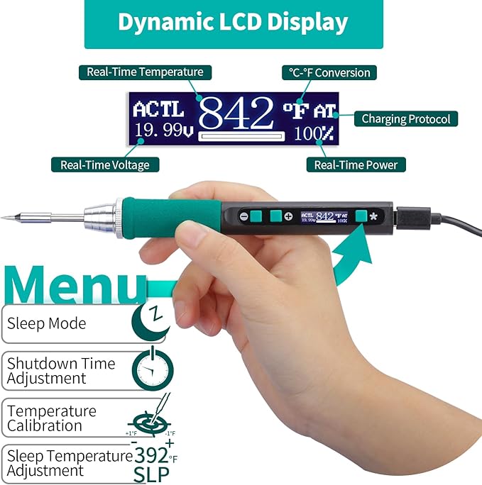 YIHUA 928D-IV Soldering Iron Kit with Type-C Port, Fast-Heating with C235 Cartridge, 194~842°F Temperature Adjustable, PD/QC/Adaptive Protocols, LCD Display, and Multi-Functional Cover