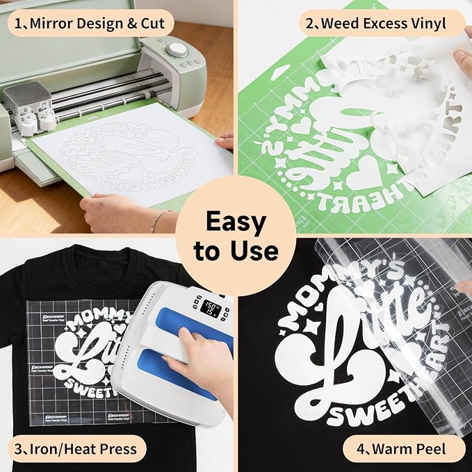 TECKWRAP Heat Transfer Vinyl for T-Shirts, 50+ Washes, REACH Certified & Dryer
