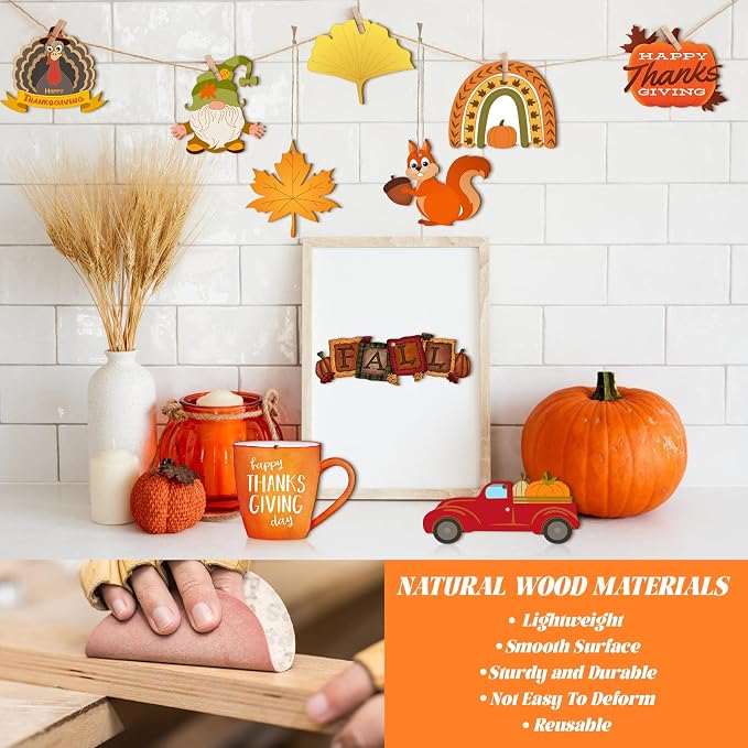 Subacy 80 PCS Unfinished Thanksgiving Wood Cutouts 10 Styles DIY Wooden Crafts