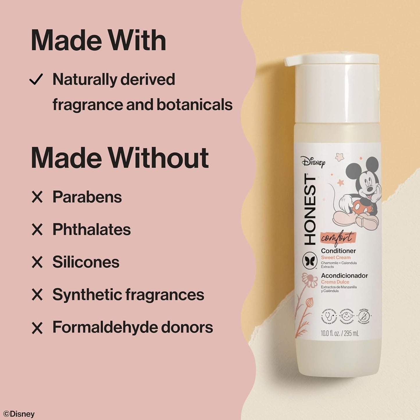 The Honest Company Silicone-Free Conditioner Gentle Enough for Baby Dermatologist Tested Tear Free Hypoallergenic Disney’s Mickey Mouse Comfort Sweet Cream 10 fl oz