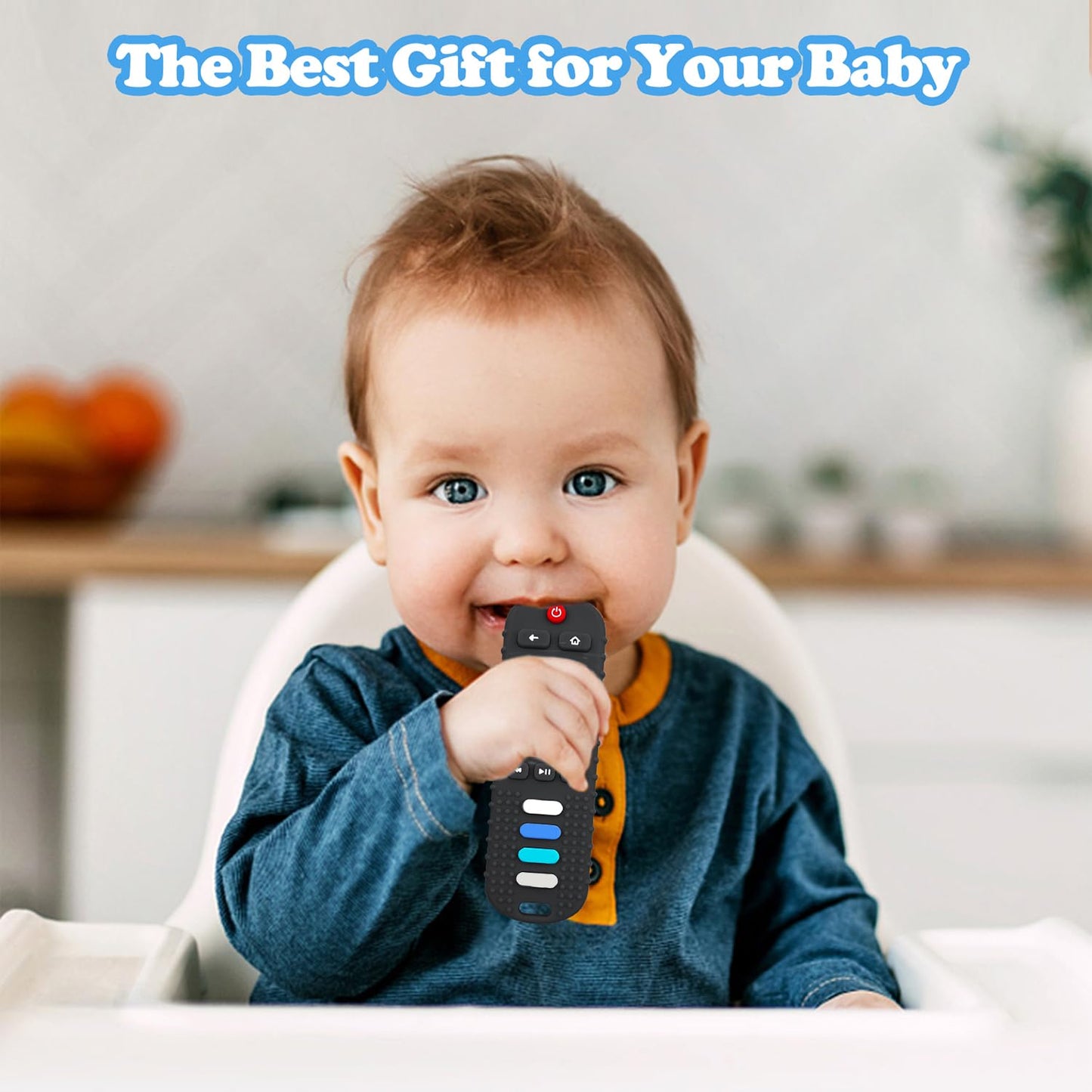 Baby Teething Toys, Food Grade Silicone Teether for Babies 3 6 12 18 Months, TV Remote Shape Toddlers Chew Toys, Freezer BPA Free (Black+Blue)