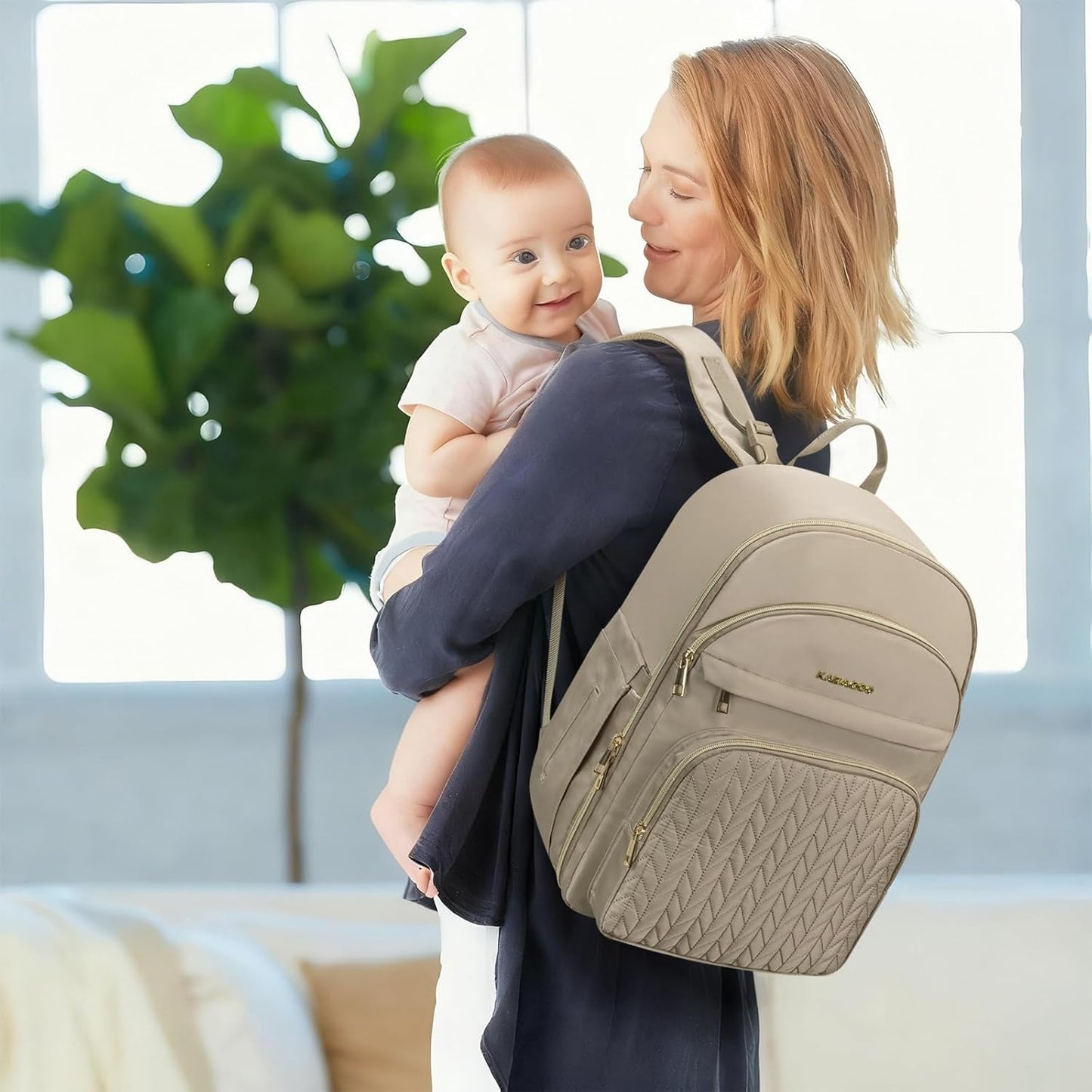 KABAQOO Baby Diaper Bag Backpack, Waterproof Diaper Backpack for Mom & Dad with Changing Pad, Insulated Pockets and Stroller Straps, Baby Shower Gifts for Girls & Boys, Brown Taupe