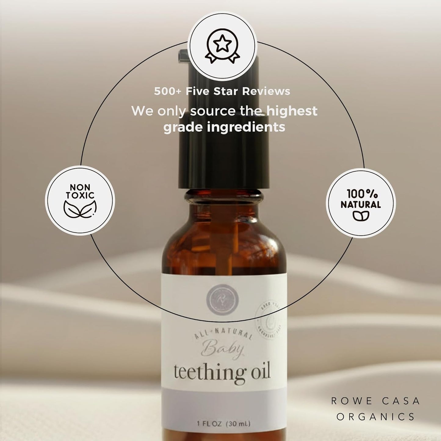 Rowe Casa Organics Baby Teething Oil, Natural Baby Teething Relief with Chamomile and Copaiba, Naturally Relieving and Soothing to Help Ease Discomfort, 1 Fl Oz