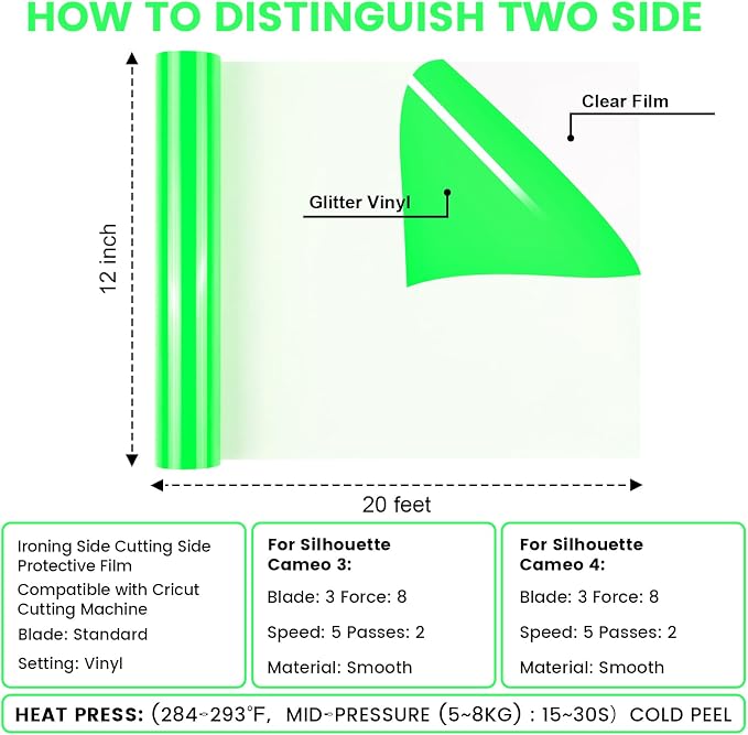 PU Heat Transfer Vinyl Fluorescent Green, 12Inches×20FT Iron on